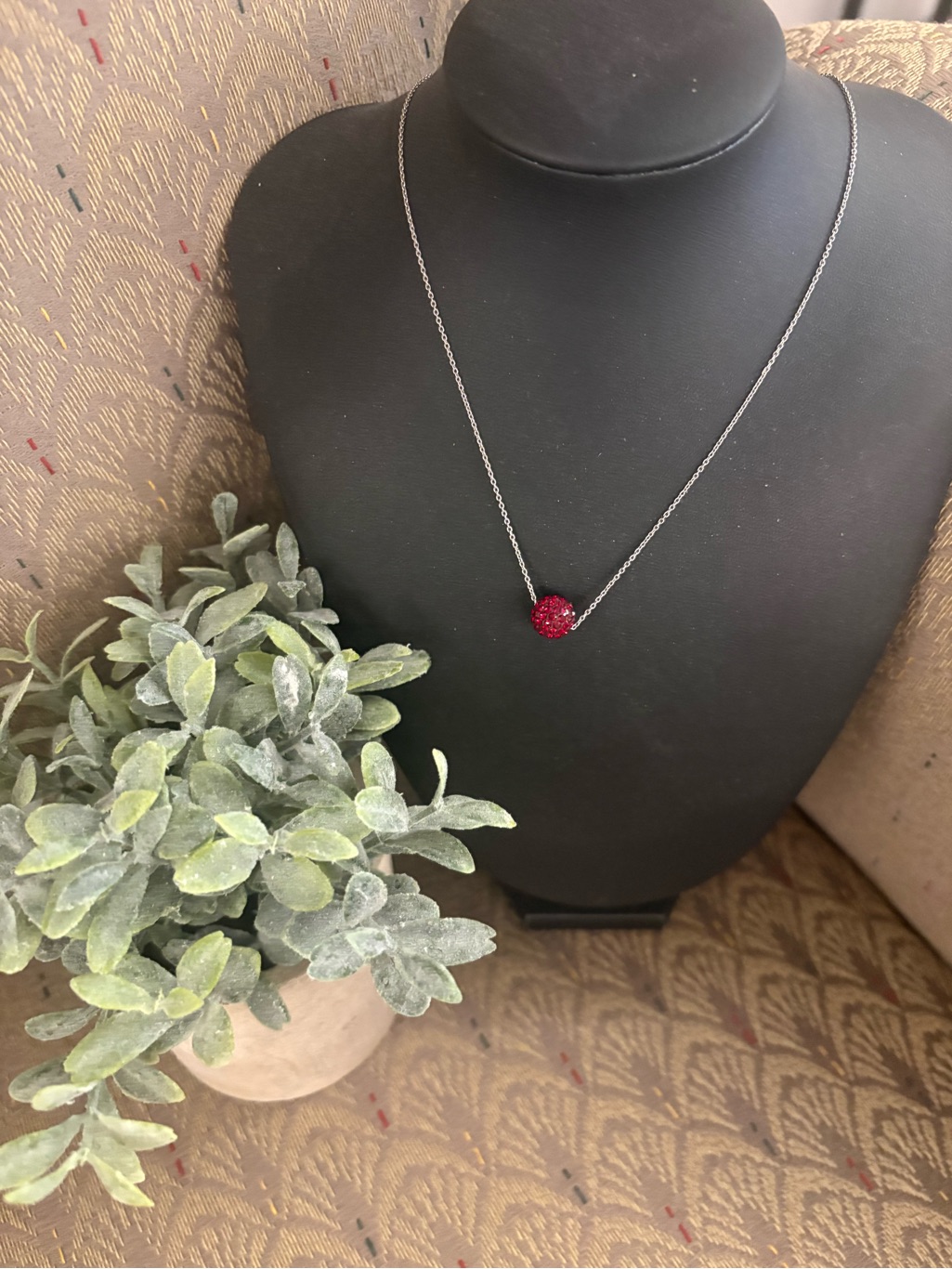 Touchstone Crystal Red Sparkle Disco Ball Necklace Excellent Condition Box Inc